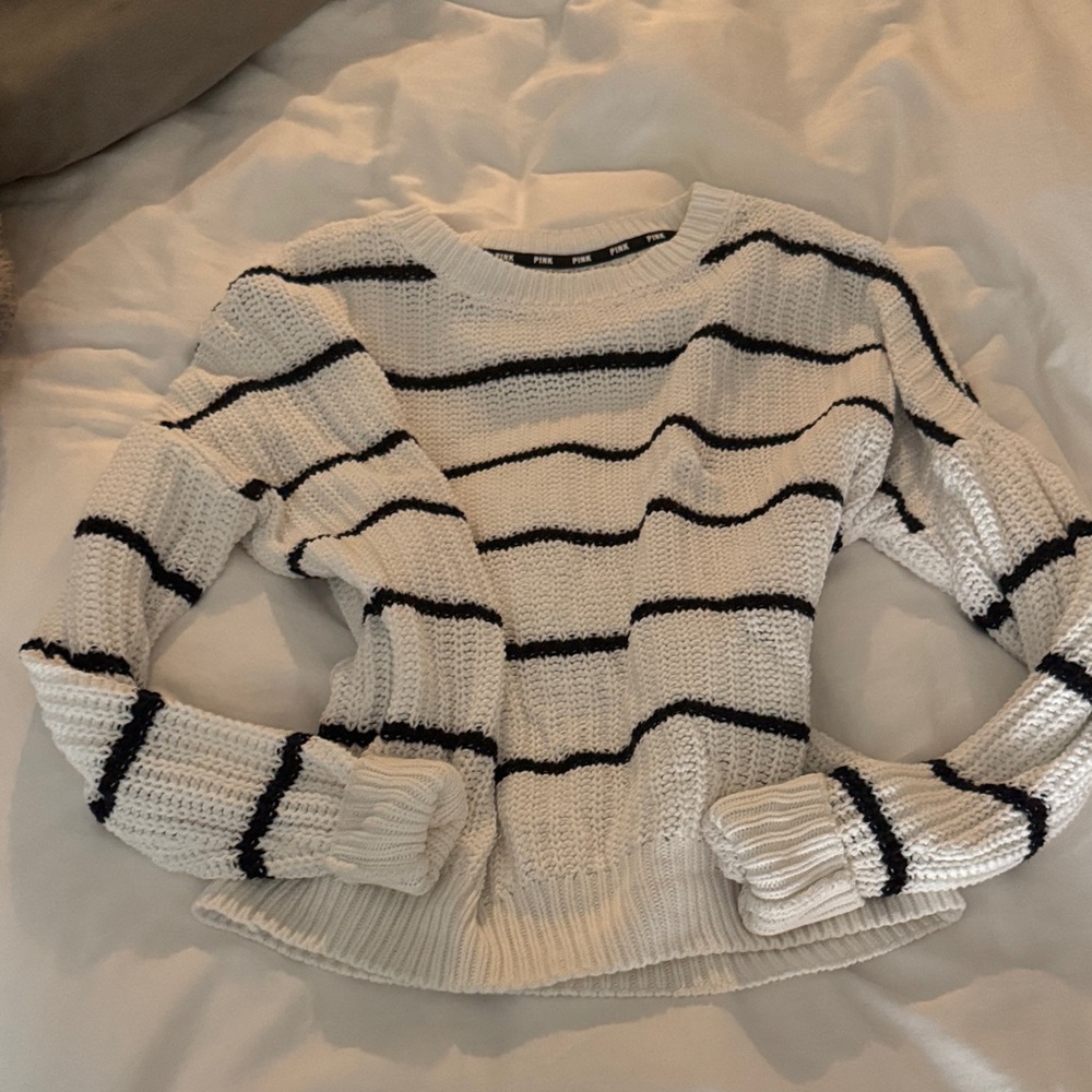 PINK Victoria's Secret White and Black Striped Sweater
